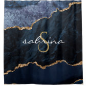 モノグラムブルー金ゴールドアゲートゲード シャワーカーテン (正面)