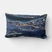 モノグラムブルー金ゴールドグリッターアゲートマーブルグラムきらきら光る ランバークッション (裏面)