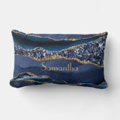 モノグラムブルー金ゴールドグリッターアゲートマーブルグラムきらきら光る ランバークッション (正面)