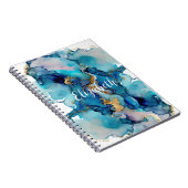 モノグラムブルー金ゴールド洗浄スプラッシュ水カラー抽象芸術 ノートブック (右側)