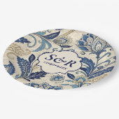 モノグラムブルー&クリームダマスク結婚フローラ ペーパープレート (アングル)