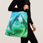 モノグラムブルー&グリーンドルフィンズ海 | クロスボディバッグ (クローズアップ)