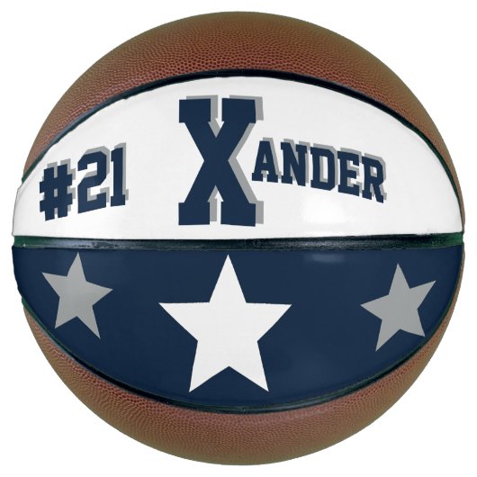 モノグラムブルー、グレー、および白 バスケットボール (正面)