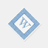 モノグラムブルー&ホワイトギリシャ鍵スタイル紙ナプキン スタンダードカクテルナプキン (角)