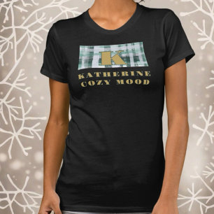 モノグラムプレイドフェスティバルホワイトグリーン金ゴールド名cozy トライブレンドTシャツ