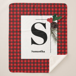 モノグラムプレイドホリデイクリスマス シェルパブランケット