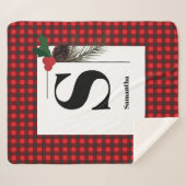 モノグラムプレイドホリデイクリスマス シェルパブランケット (正面(横))