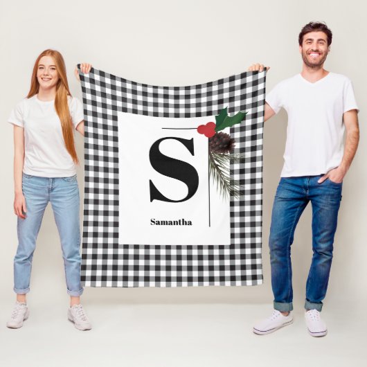 モノグラムプレイドホリデイクリスマス フリースブランケット (インサイチュ)