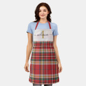 モノグラムプレイド赤い緑の素朴文字 エプロン (着用した状態)