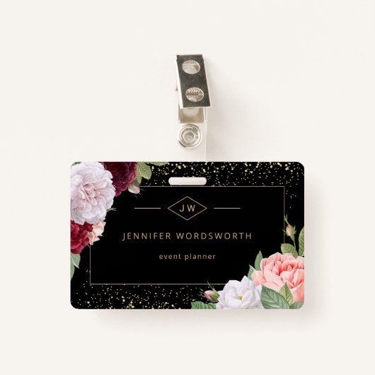 モノグラムプロフェッショナルエレガントフローラバラブラック バッジ (正面クリップ)