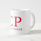 モノグラムプロフェッショナルプレインレッドホワイトイニシャル ジャンボコーヒーマグカップ (正面右)