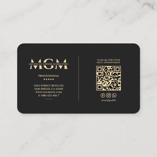 モノグラムプロフェッショナルマーケティングブラックフェイク金ゴールド 名刺 (裏面)