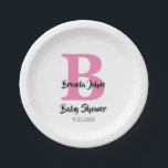 モノグラムベビーシャワーピンク白かわいいエレガント ペーパープレート<br><div class="desc">文字テンプレートで設計されたモノグラムのイニシャルと名前あなたが可能なカスタマイズ!赤素晴らしちゃんシャワーパーティーの場合は、他のイベントに合わせて文字を編集することもできる！</div>