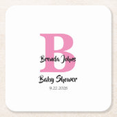 モノグラムベビーシャワーピンク白かわいいシンプル スクエアペーパーコースター (正面)