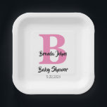 モノグラムベビーシャワーピンク白かわいいシンプル ペーパープレート<br><div class="desc">文字テンプレートで設計されたモノグラムのイニシャルと名前あなたが可能なカスタマイズ!赤素晴らしちゃんシャワーパーティーの場合は、他のイベントに合わせて文字を編集することもできる！</div>