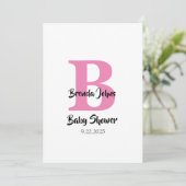 モノグラムベビーシャワーピンク白かわいいシンプル 招待状 (スタンド正面)