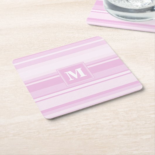 モノグラムベビーピンクストライプ色 スクエアペーパーコースター (アングル)