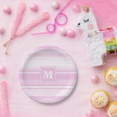 モノグラムベビーピンクストライプ色 ペーパープレート (パーティー)