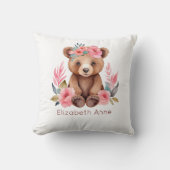 モノグラムベビーベアーピンクフラワーベビーガール子供部屋 クッション (正面)