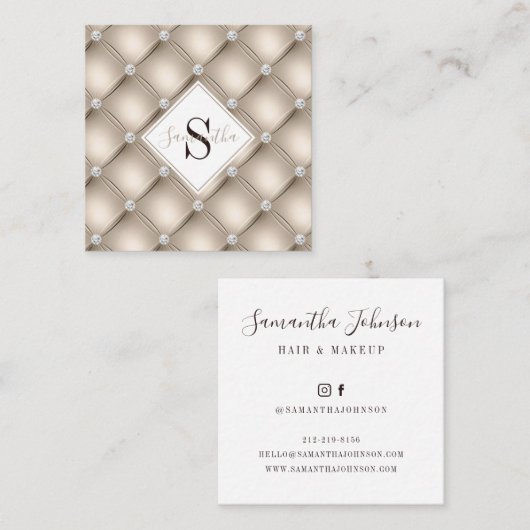 モノグラムベージュタフテッドパターンヘアとメイクアップ スクエア名刺 (正面/裏面)