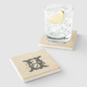 モノグラムベージュトーンヴィンテージフローラルパターン ストーンコースター (横)