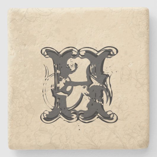 モノグラムベージュトーンヴィンテージフローラルパターン ストーンコースター (正面)