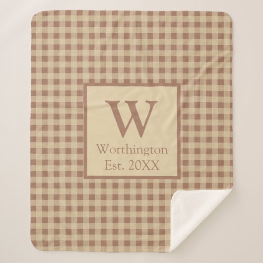 モノグラムベージュラストバッファロープレイド素朴カントリー シェルパブランケット (正面)
