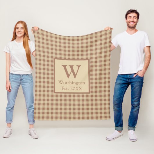 モノグラムベージュラストバッファロープレイド素朴カントリー フリースブランケット (インサイチュ)