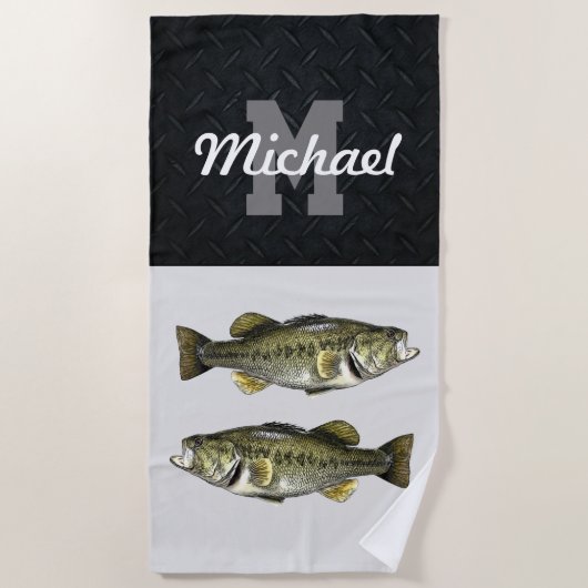 モノグラムベース魚釣りクールスポーツラルゲマス ビーチタオル (正面)