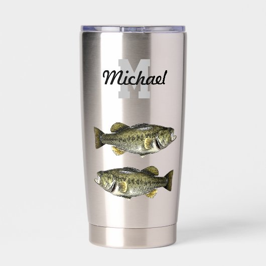 モノグラムベース魚釣りクールスポーツラルゲマス 保温保冷タンブラー (背面)