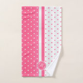モノグラムホットピンクと白の水玉模様パターン バスタオルセット (ハンドタオル)