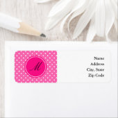 モノグラムホットピンクと白の水玉模様パターン ラベル (インサイチュ)