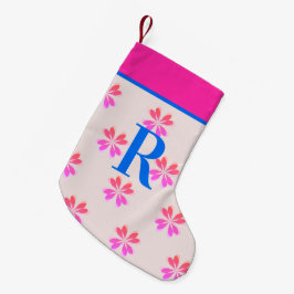 モノグラムホットピンクの花のクリスマス スモールクリスマスストッキング