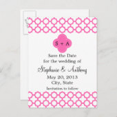 モノグラムホットピンククローバー日付の保存 案内ポストカード (正面/裏面)