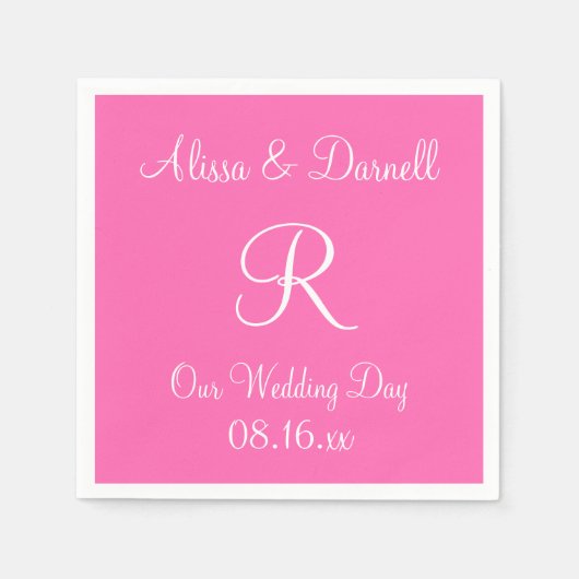 モノグラムホットピンクスタイリッシュフルカラーナプキン スタンダードカクテルナプキン (正面)