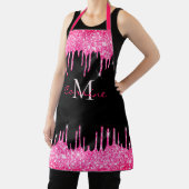 モノグラムホットピンクドリッピンググリッターとブラックネーム エプロン (インサイチュ)