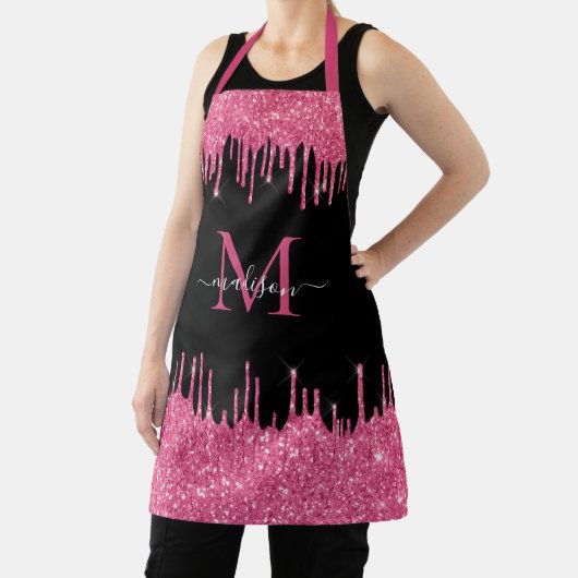 モノグラムホットピンクドリッピンググリッターブラック エプロン (インサイチュ)