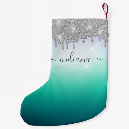 モノグラムホリデースクリプトネームシルバーグリッター グラデーション スモールクリスマスストッキング (裏面)