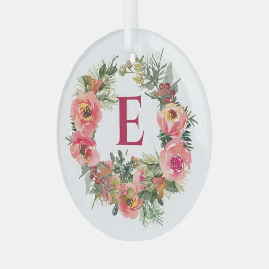 モノグラムホリデーピンクジョイリースボタニカル ガラスオーナメント (正面左)