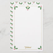 モノグラムホリーとベリーのパーソナライズされたクリスマス 便箋 (正面/裏面)