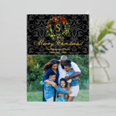 モノグラムホリーリースクリスマスフォト 箔シーズンカード (立ち正面)