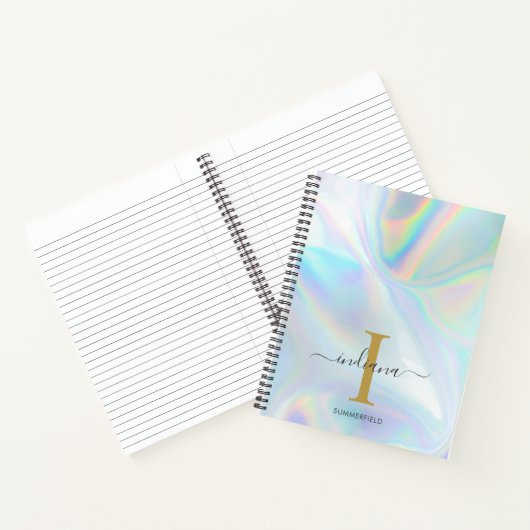 モノグラムホログラフィック金ゴールドイニシャル名カスタム ノートブック (内部)