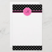 モノグラムホワイトおよびブラック水玉模様パターン 便箋 (正面/裏面)