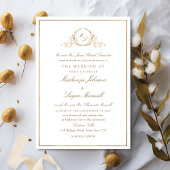 モノグラムホワイトと金ゴールドエレガフォーマルントウェディング 招待状