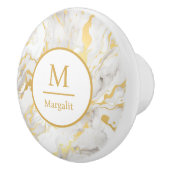 モノグラムホワイトと金ゴールドフェイク大理石 セラミックノブ (右)