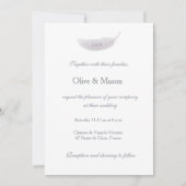 モノグラムホワイトグレーエンジェルフェザーエレガントな結婚式 招待状 (正面)