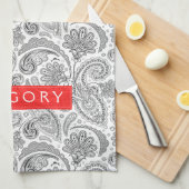 モノグラムホワイトグレーフローラペイズリー キッチンタオル (四つ折り)