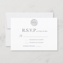 モノグラムホワイトグレーモダンミニマリスト結婚式RSVP