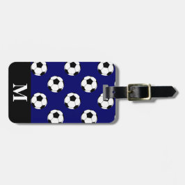 モノグラムホワイトサッカーサッカーボール、ネイビーブルー ラゲッジタグ
