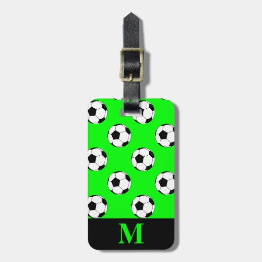 モノグラムホワイトサッカーサッカーボール、ライムグリーン ラゲッジタグ (正面縦)